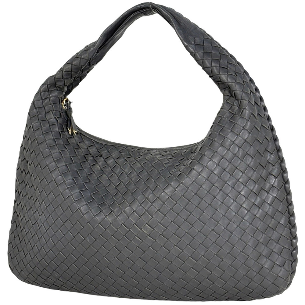 Bottega Veneta Intrecciato Shoulder Bag Hobo Handbag Leather Gray